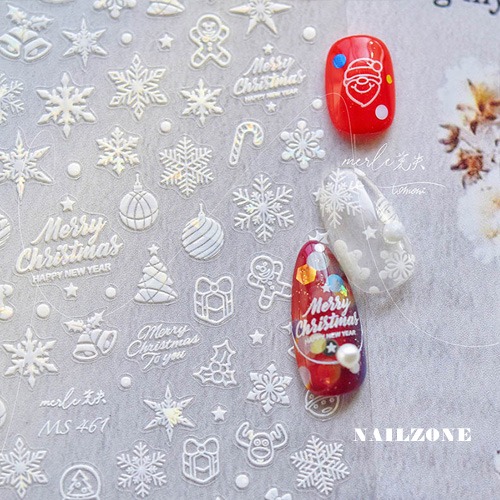 홀로그램 화이트 눈꽃 크리스마스 네일스티커 MS-461